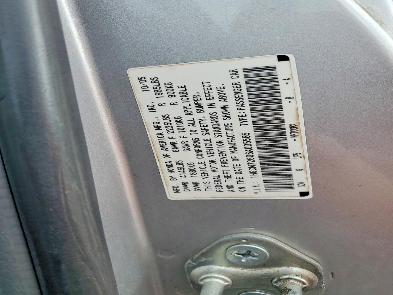 2006 HONDA ACCORD photo 12
