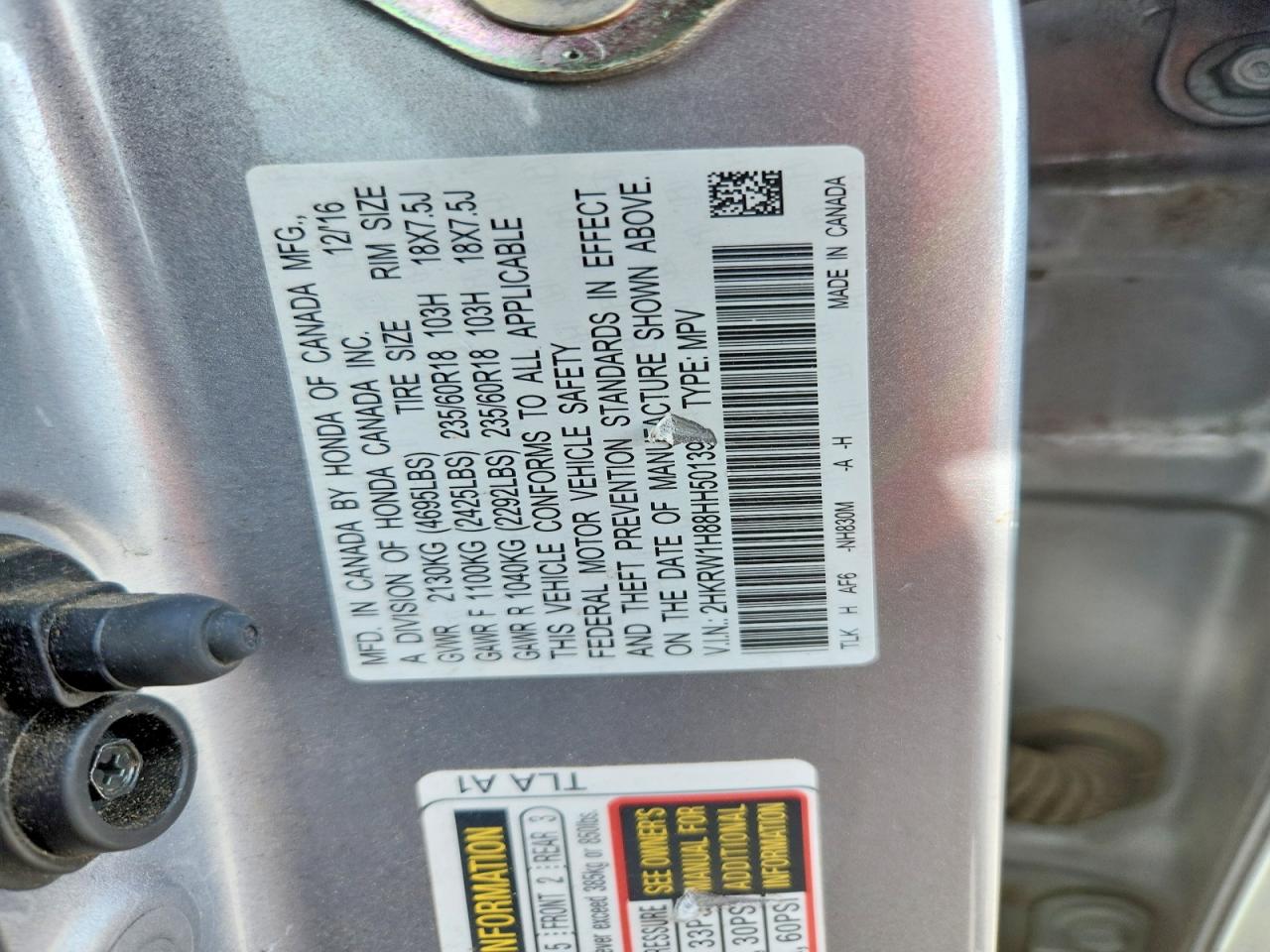 2017 HONDA CR-V EXL photo 13