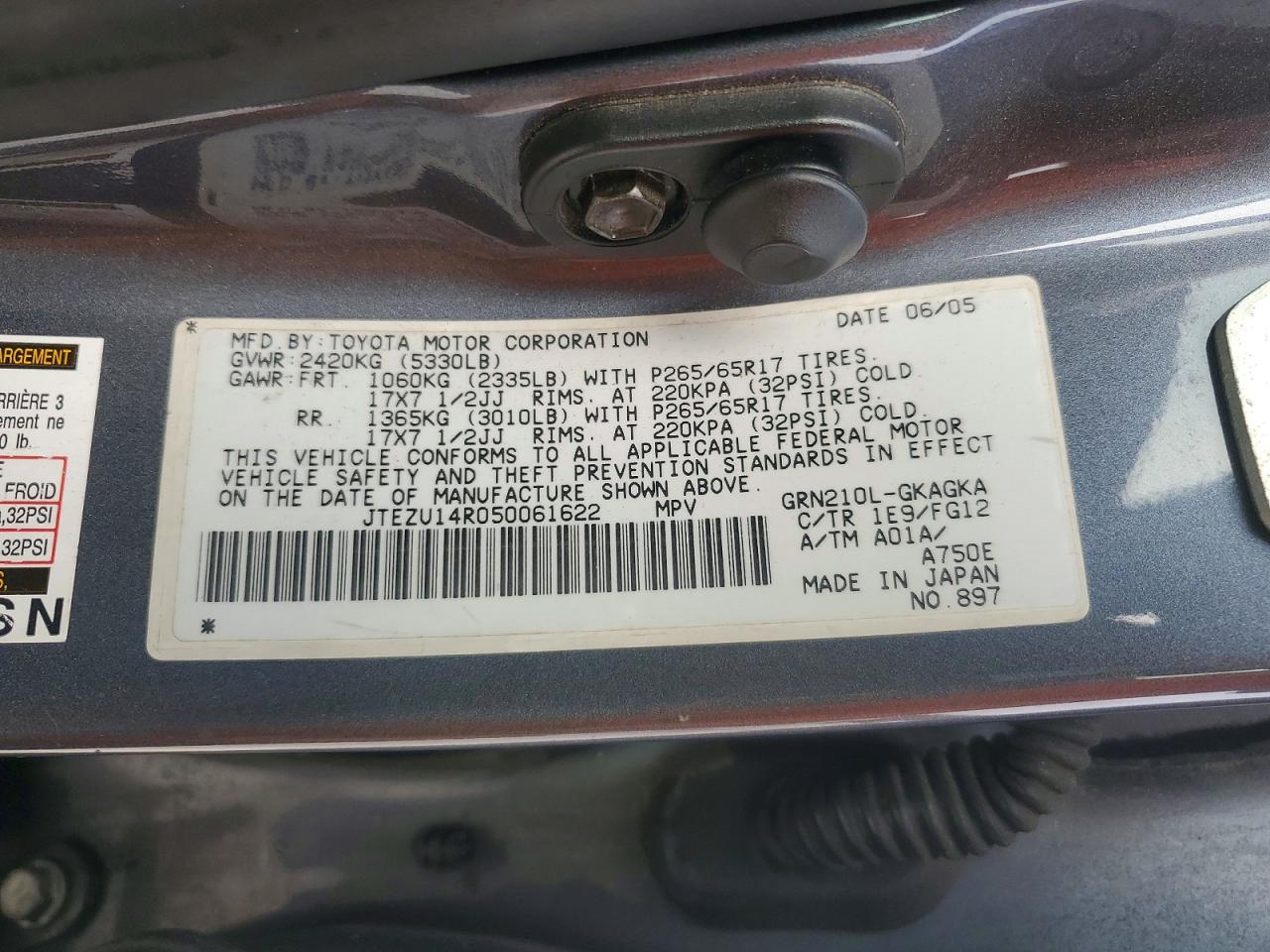2005 TOYOTA 4RUNNER SR5 photo 14