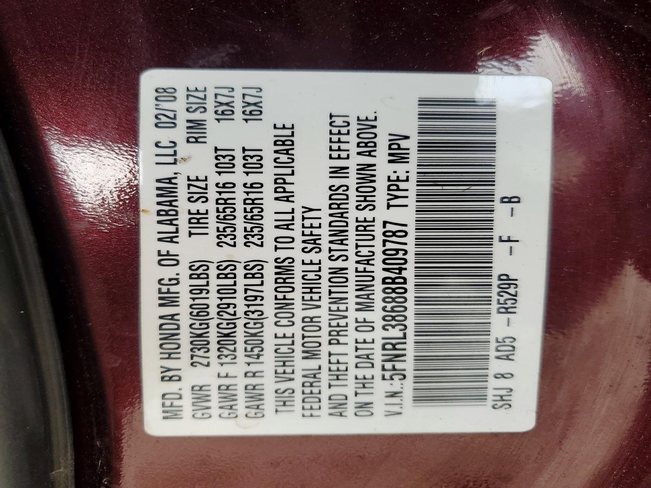 2008 HONDA ODYSSEY EXL photo 13