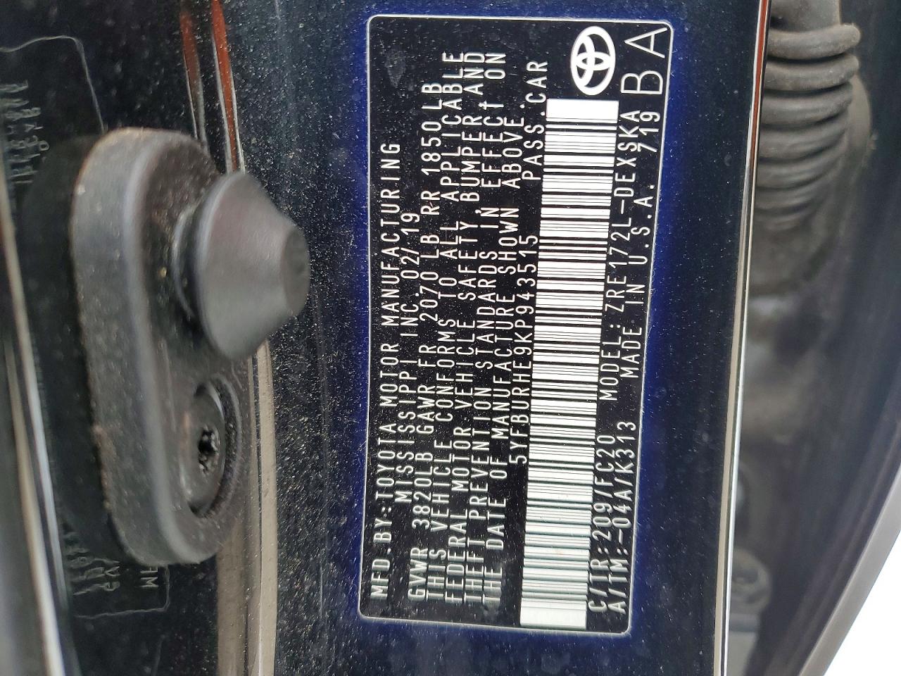 2019 TOYOTA COROLLA photo 12