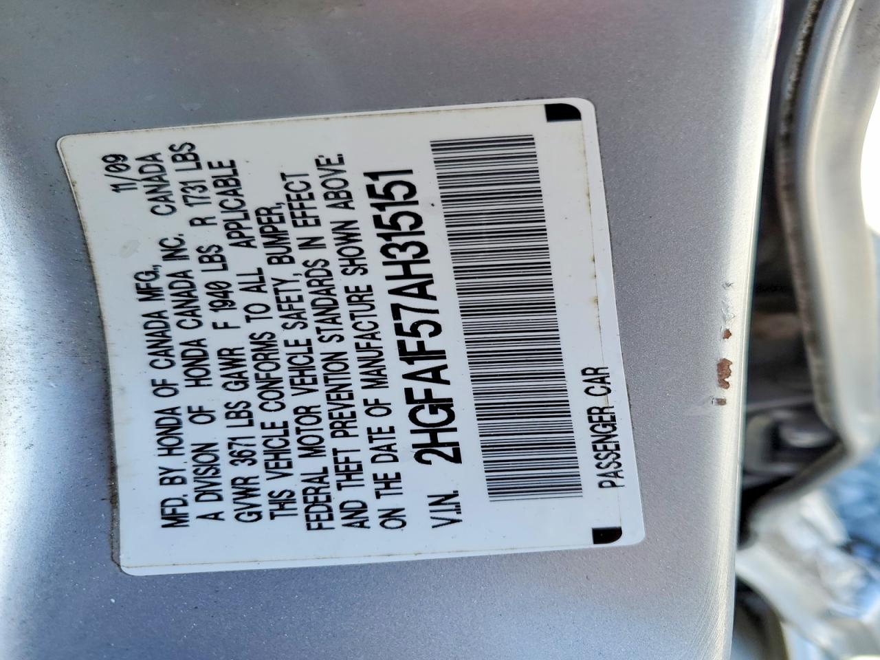2010 HONDA CIVIC LX photo 12