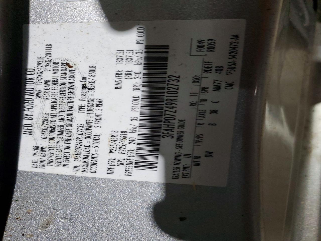 2009 FORD FUSION SE photo 12