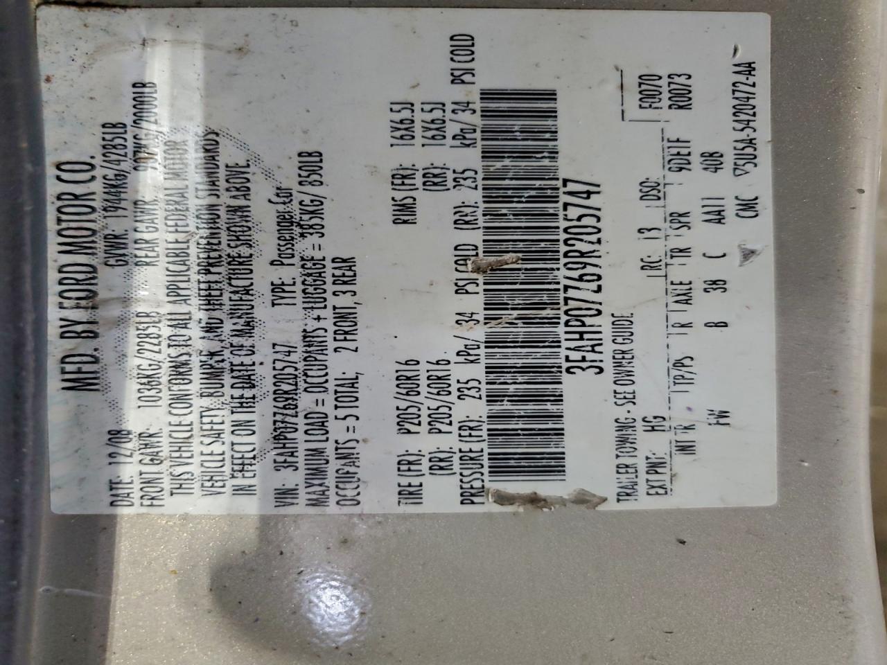2009 FORD FUSION SE photo 12