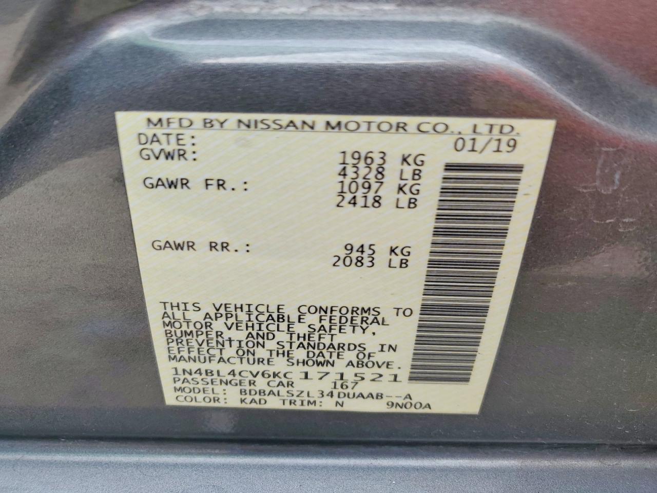 2019 NISSAN ALTIMA SR photo 23