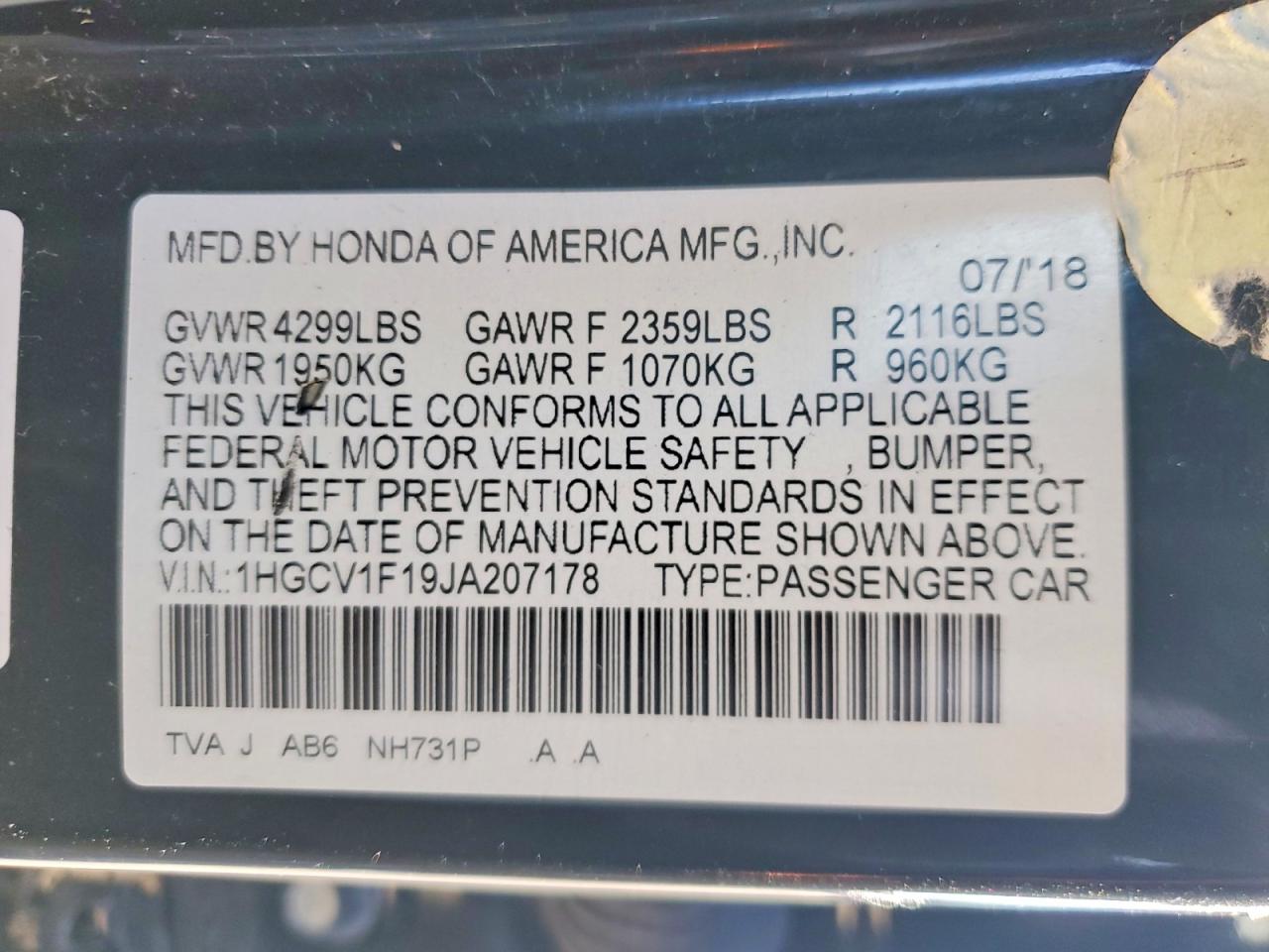 2018 HONDA ACCORD LX photo 23