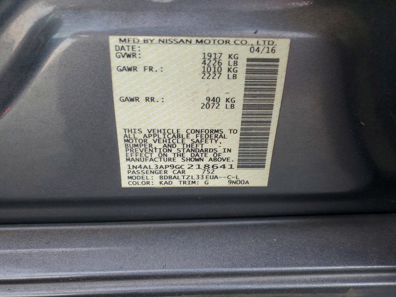 2016 NISSAN ALTIMA 2.5 photo 12