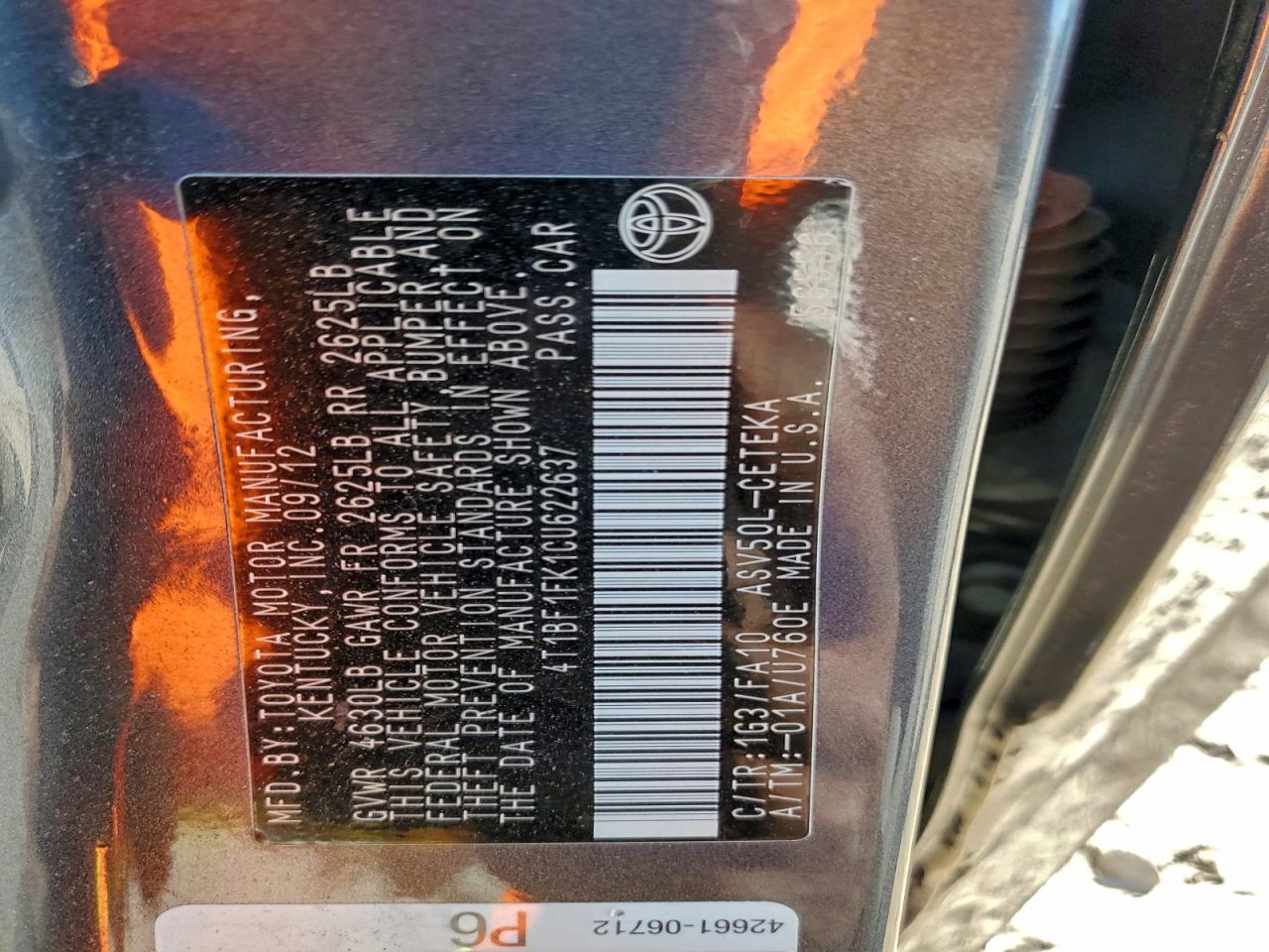2012 TOYOTA CAMRY BASE photo 12