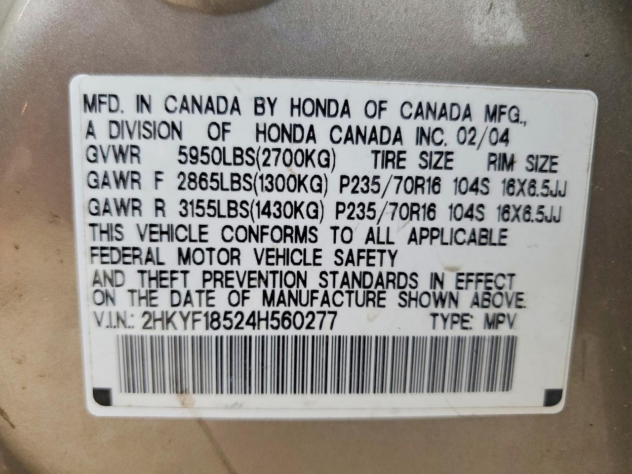 2004 HONDA PILOT EXL photo 13
