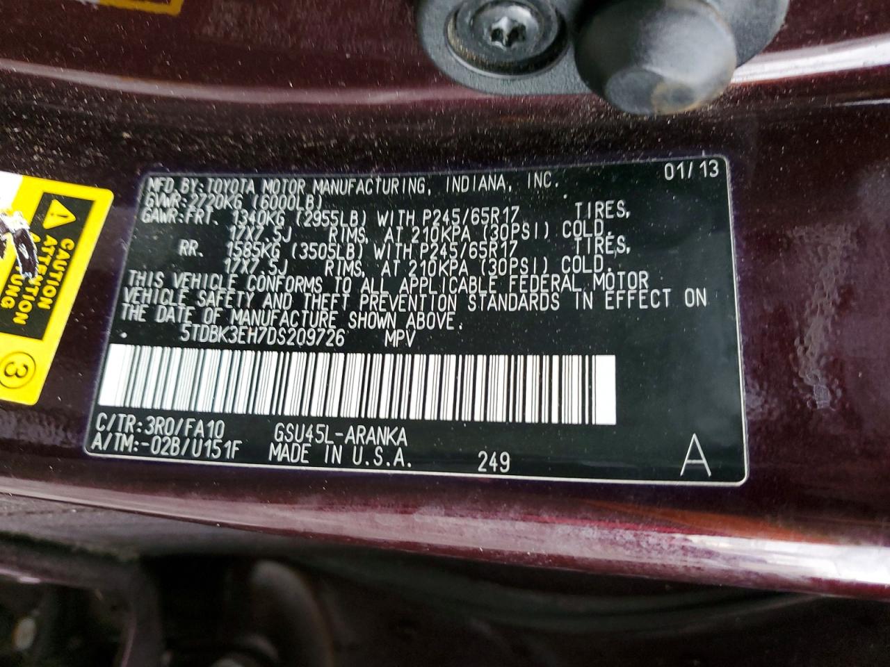 2013 TOYOTA HIGHLANDER BASE photo 13