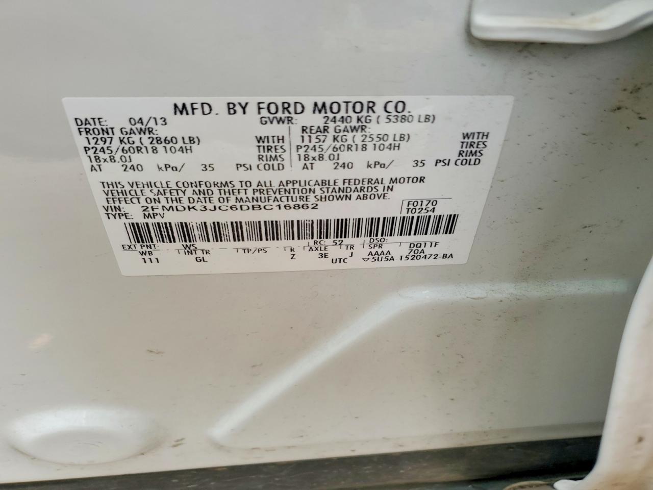 2013 FORD EDGE SEL photo 13