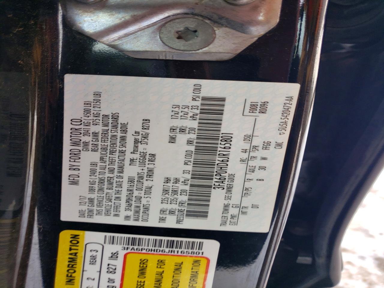 2018 FORD FUSION SE photo 12