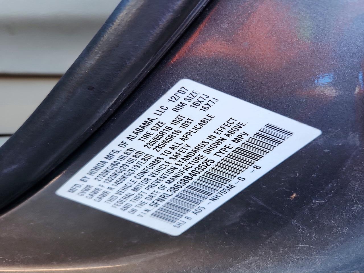 2008 HONDA ODYSSEY EXL photo 14