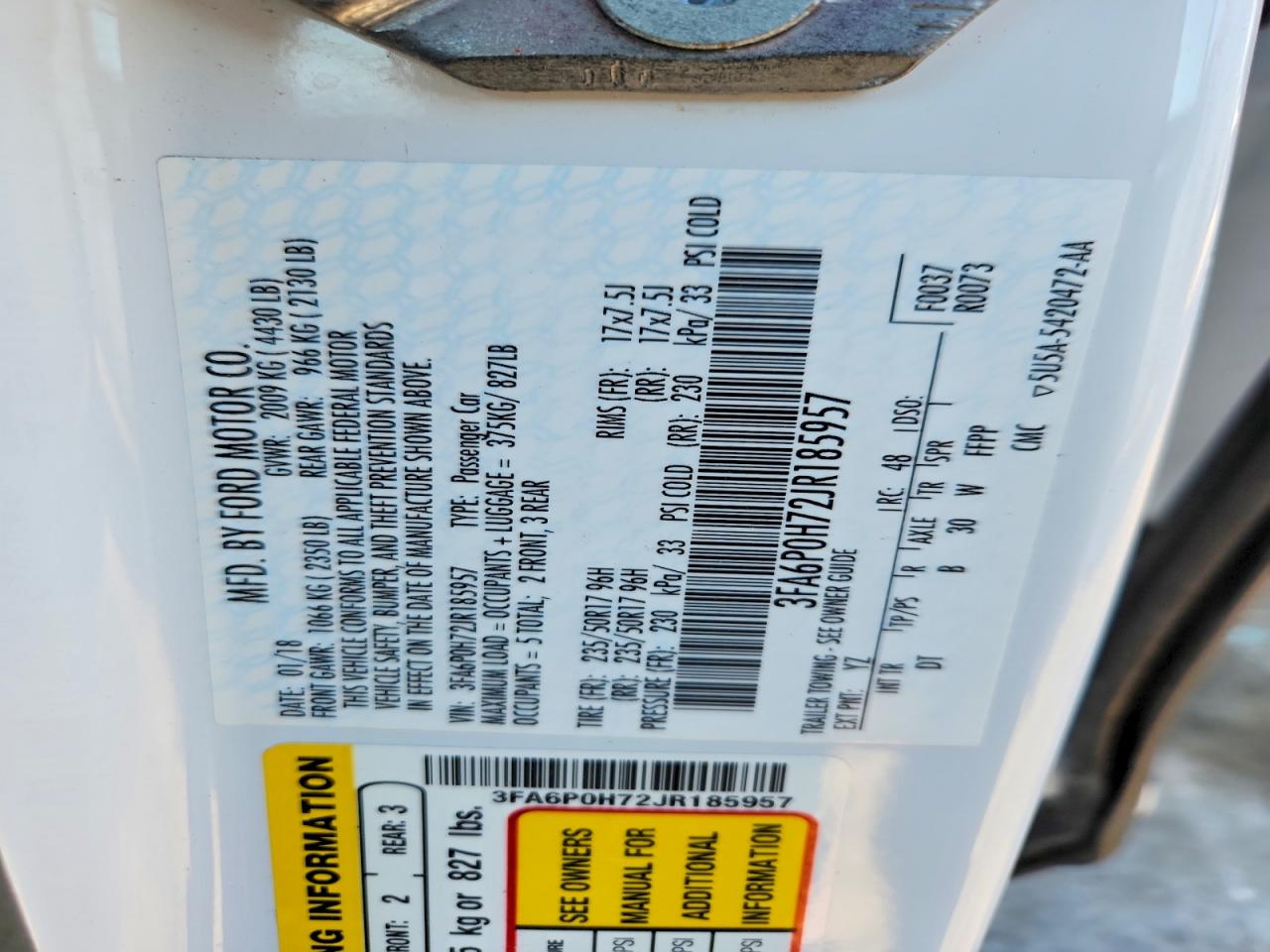 2018 FORD FUSION SE photo 13