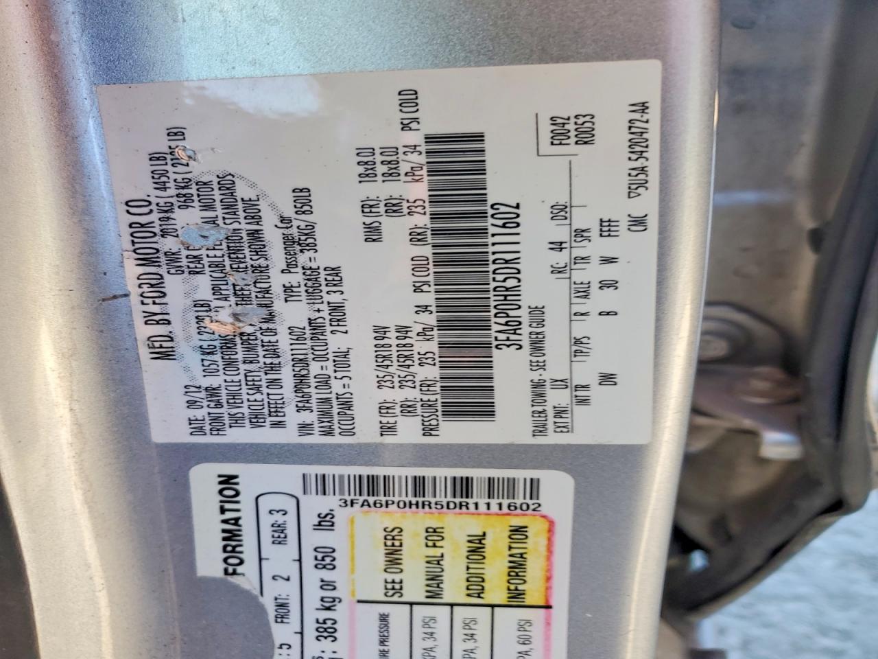 2013 FORD FUSION SE photo 12