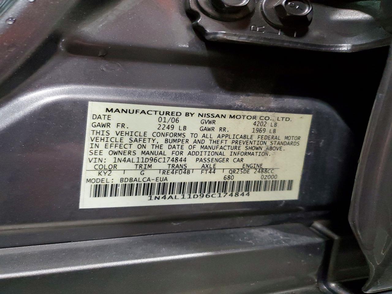 2006 NISSAN ALTIMA S photo 13