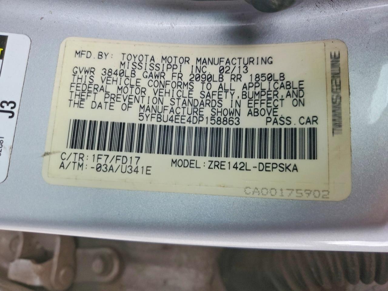 2013 TOYOTA COROLLA BASE photo 37