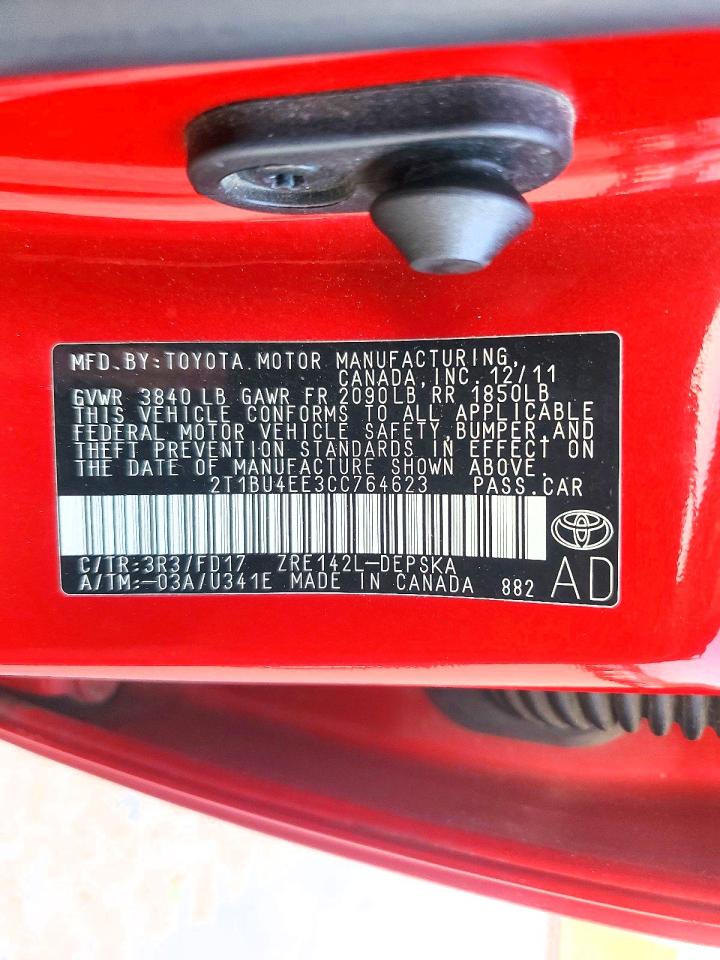 2012 TOYOTA COROLLA BASE photo 13