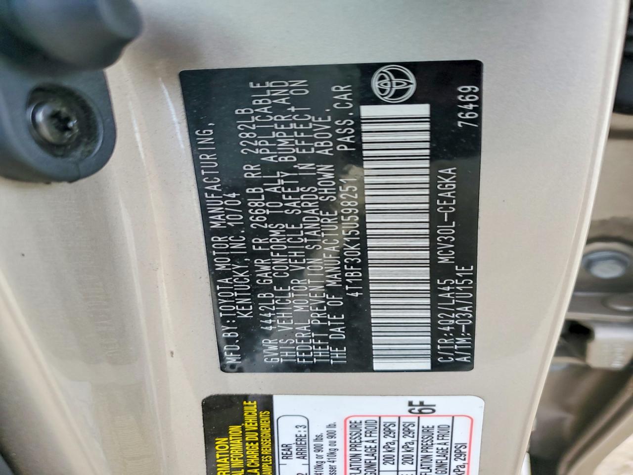 2005 TOYOTA CAMRY LE photo 12