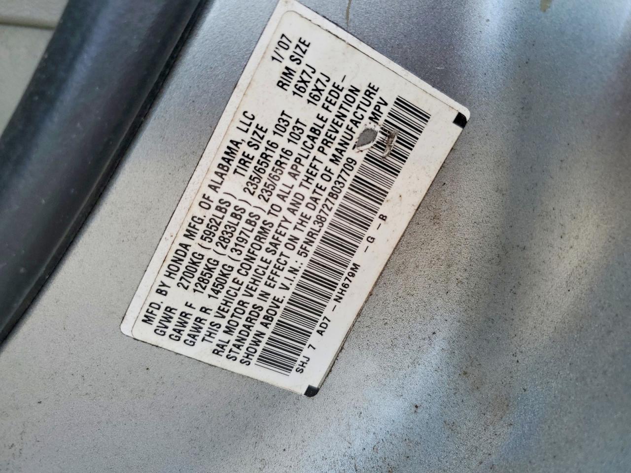 2007 HONDA ODYSSEY EXL photo 25