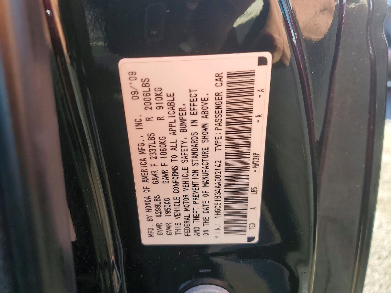 2010 HONDA ACCORD LX photo 12