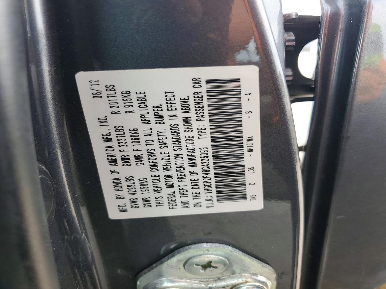 2012 HONDA ACCORD LXP photo 12