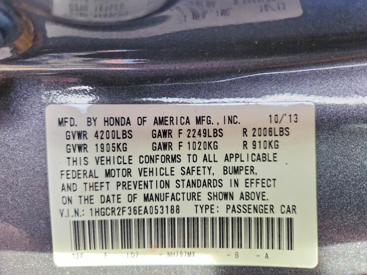 2014 HONDA ACCORD LX photo 12