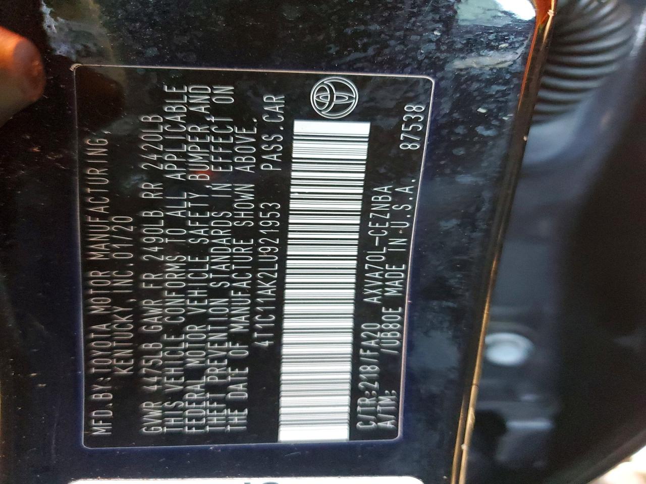 2020 TOYOTA CAMRY LE photo 12