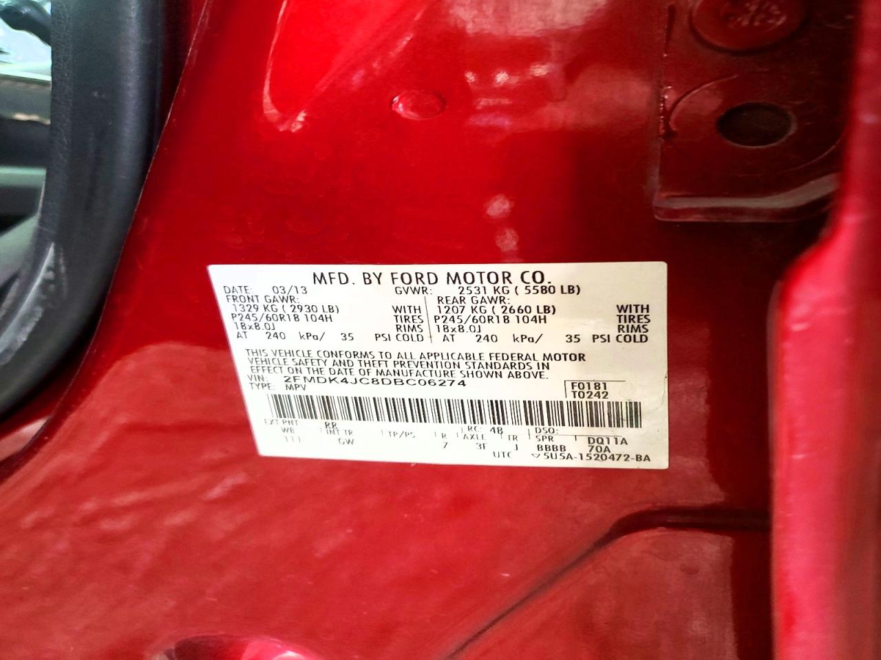 2013 FORD EDGE SEL photo 13