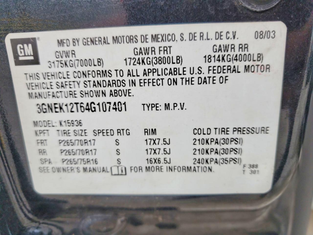 2004 CHEVROLET AVALANCHE K1500 photo 23
