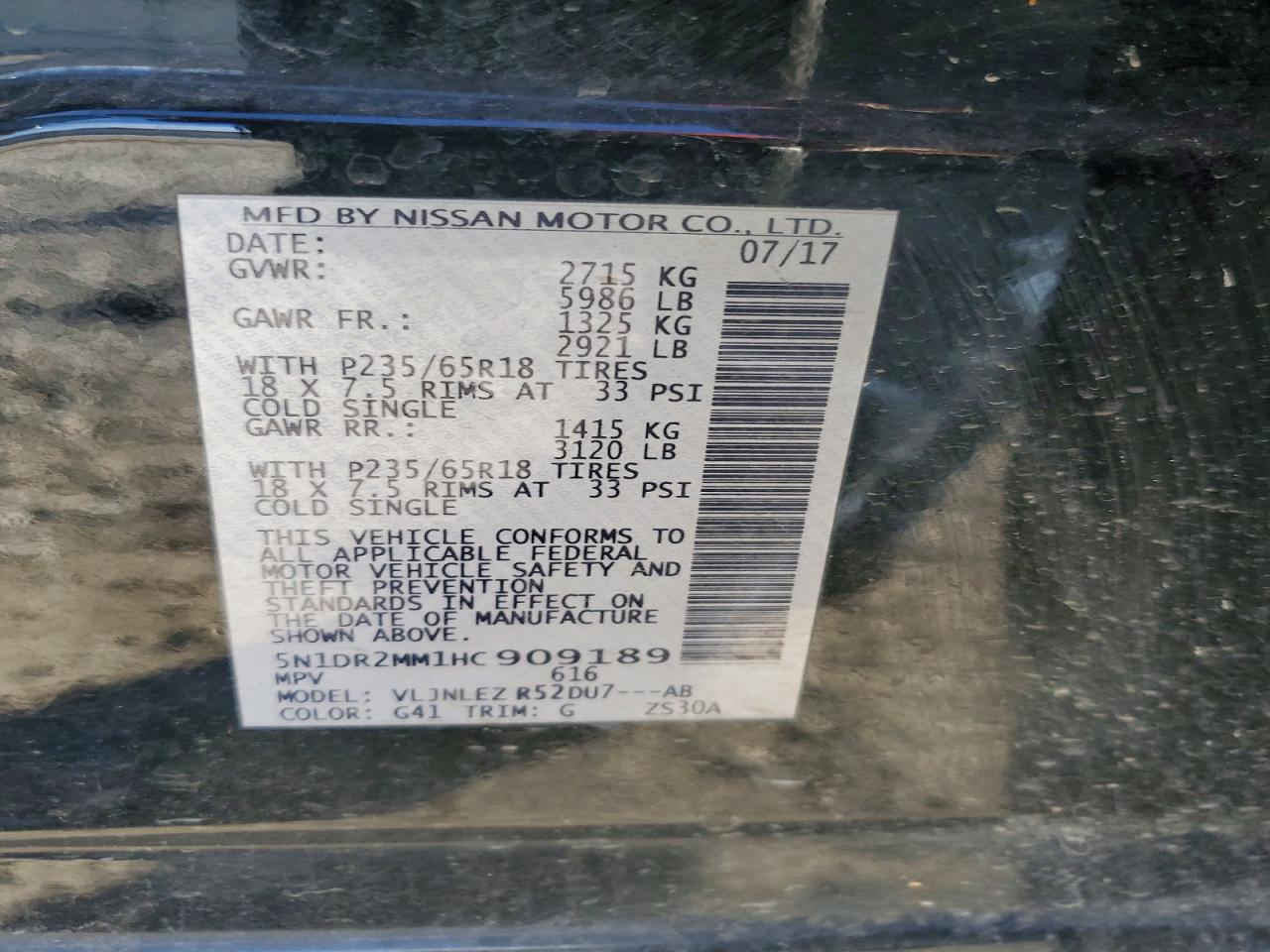 2017 NISSAN PATHFINDER S photo 13