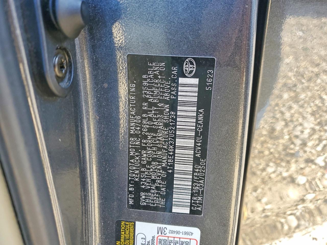 2007 TOYOTA CAMRY CE photo 12