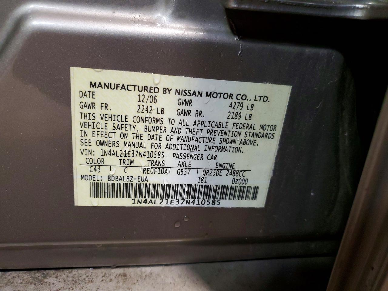 2007 NISSAN ALTIMA 2.5 photo 12