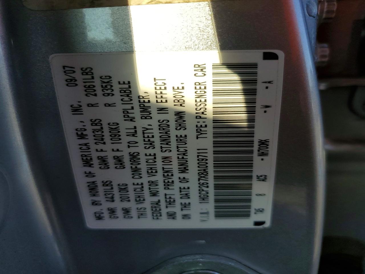 2008 HONDA ACCORD EX photo 12