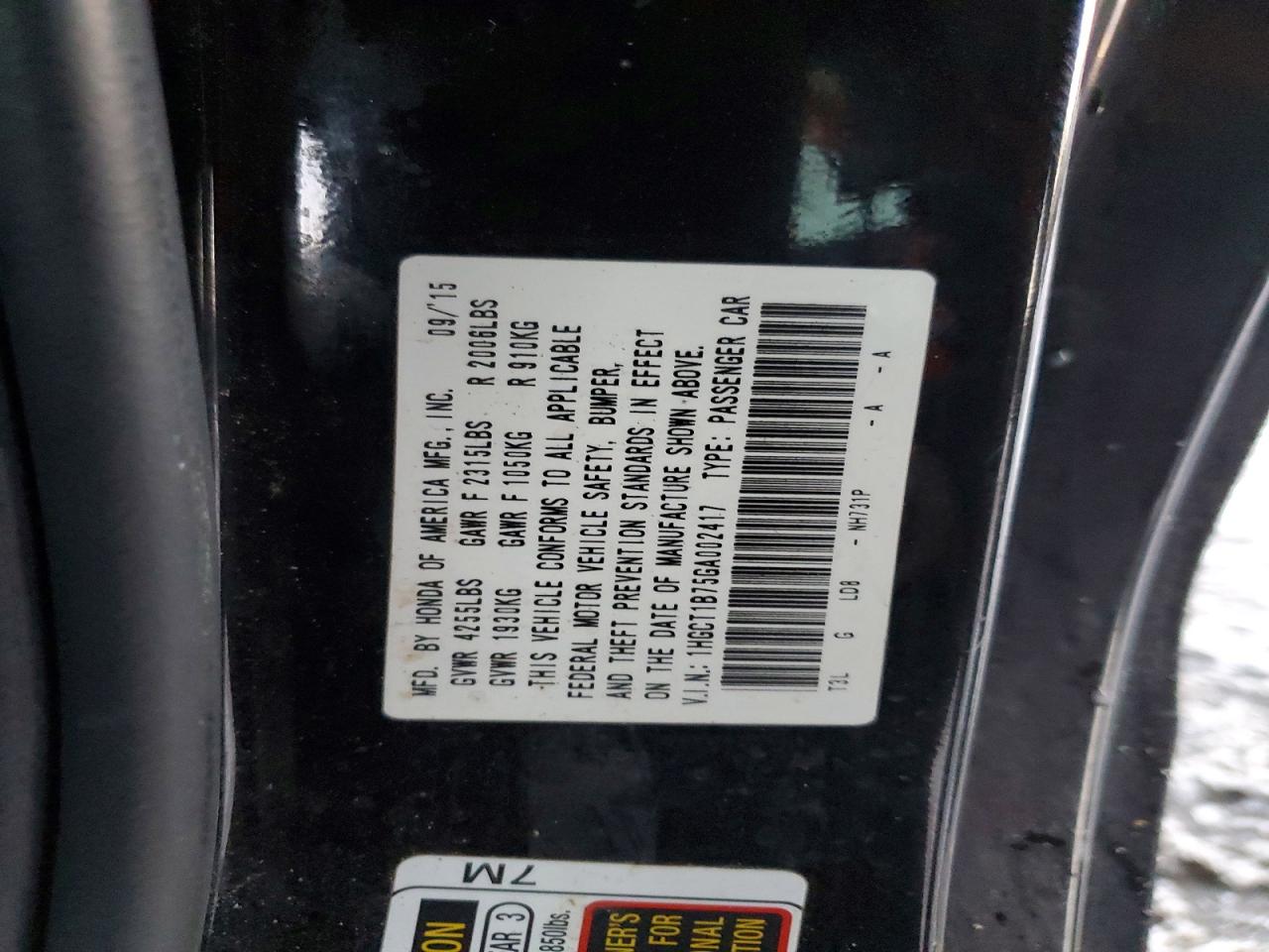 2016 HONDA ACCORD EX photo 12