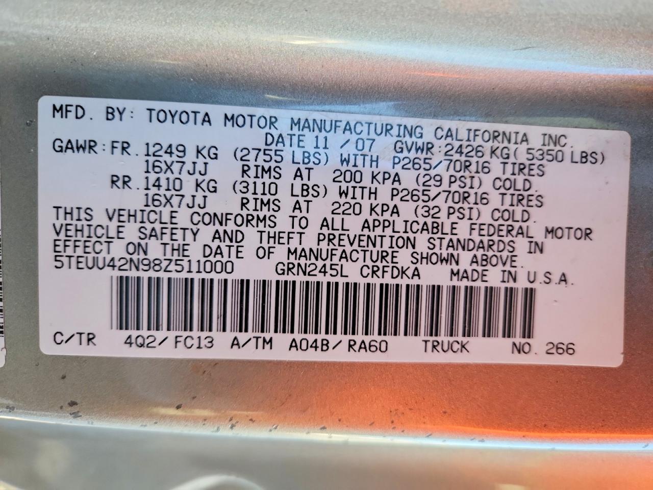 2008 TOYOTA TACOMA ACCESS CAB photo 12