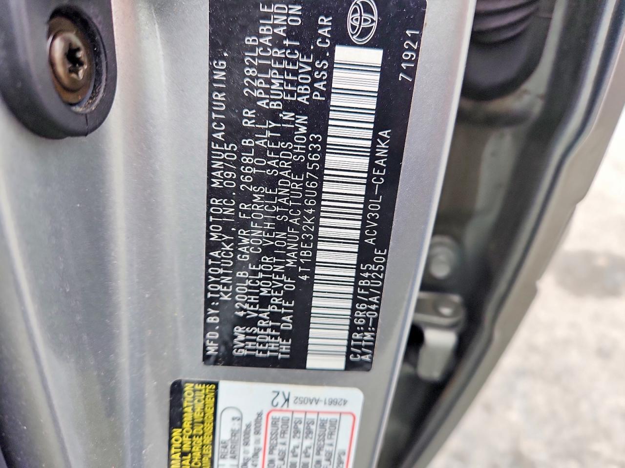 2006 TOYOTA CAMRY LE photo 12