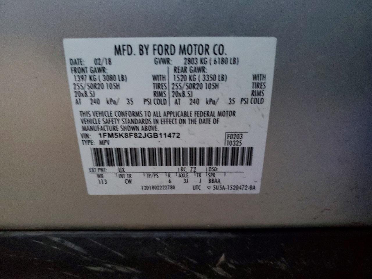 2018 FORD EXPLORER LIMITED photo 12