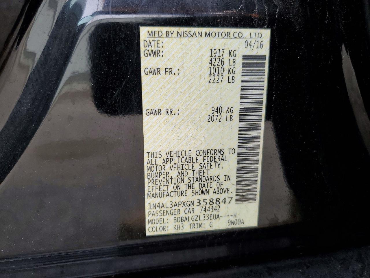 2016 NISSAN ALTIMA 2.5 photo 12
