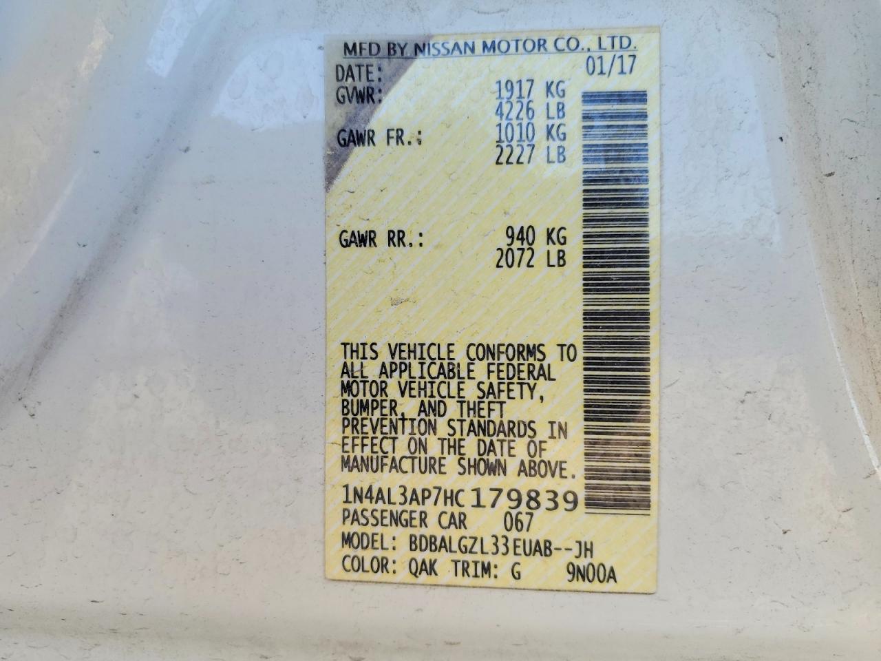2017 NISSAN ALTIMA 2.5 photo 12