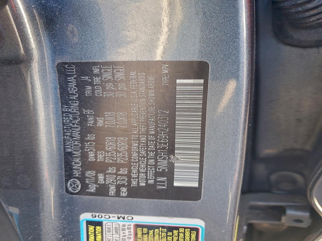 2009 HYUNDAI SANTA FE SE photo 23