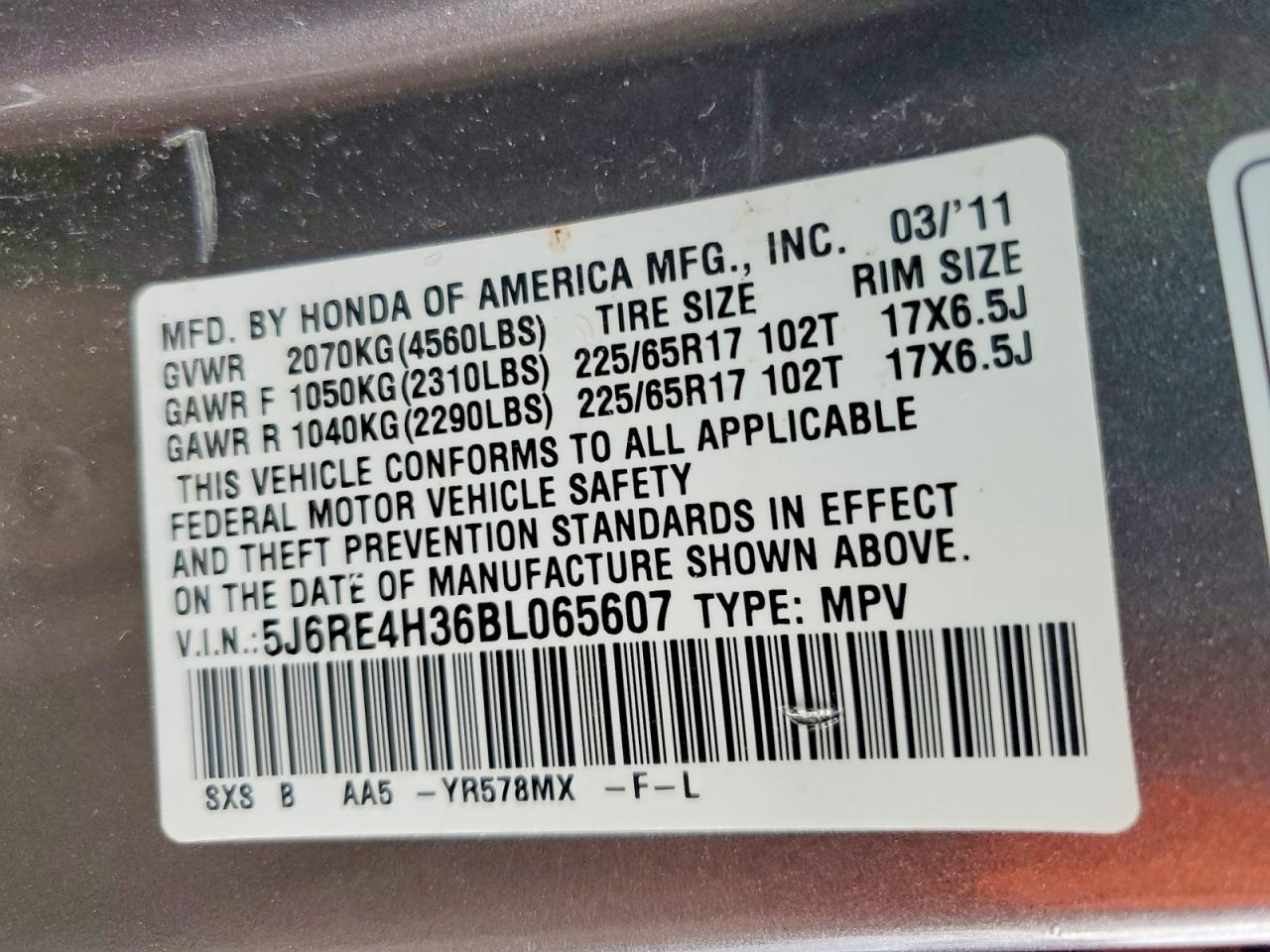 2011 HONDA CR-V LX photo 14