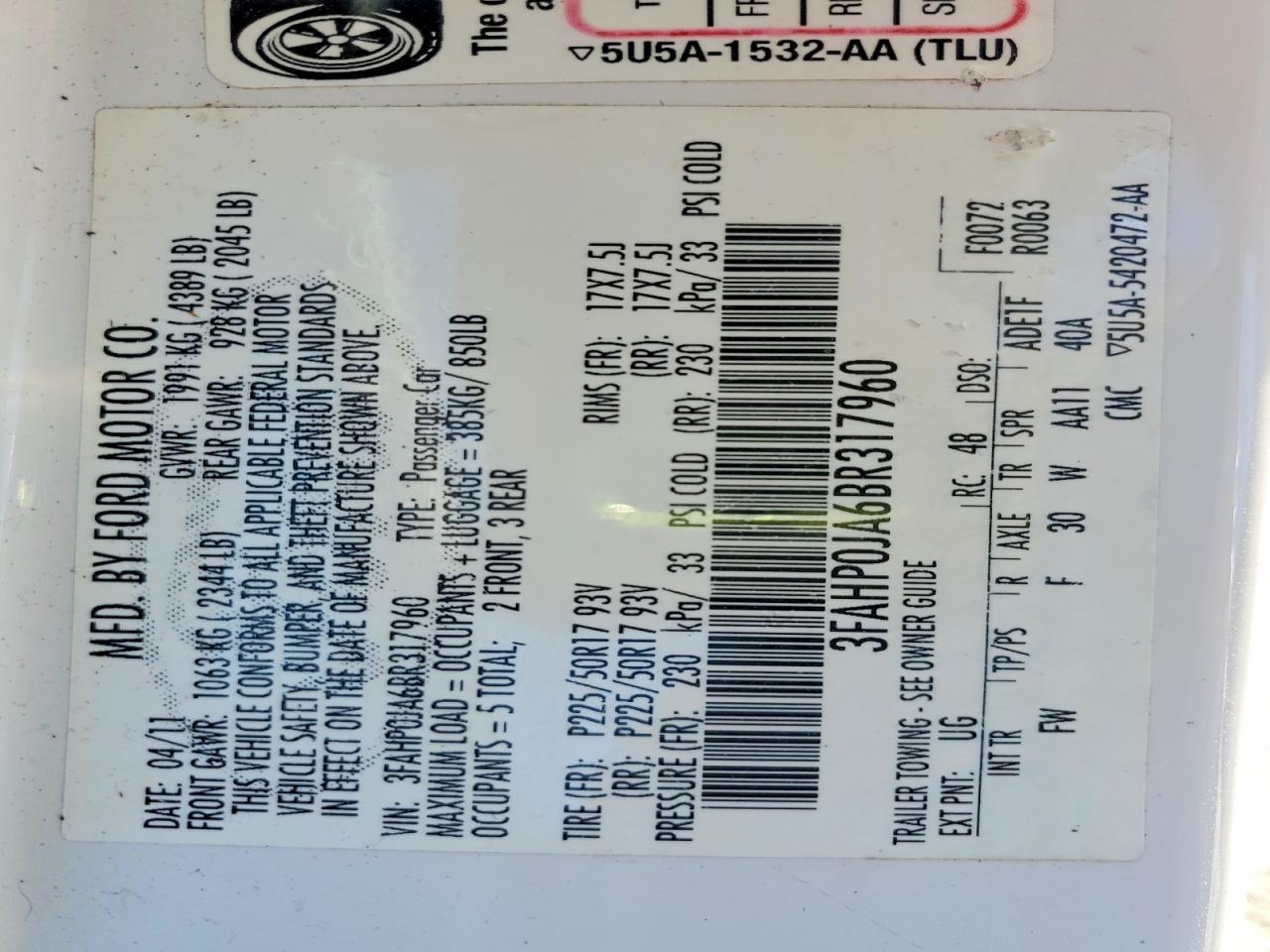2011 FORD FUSION SEL photo 12