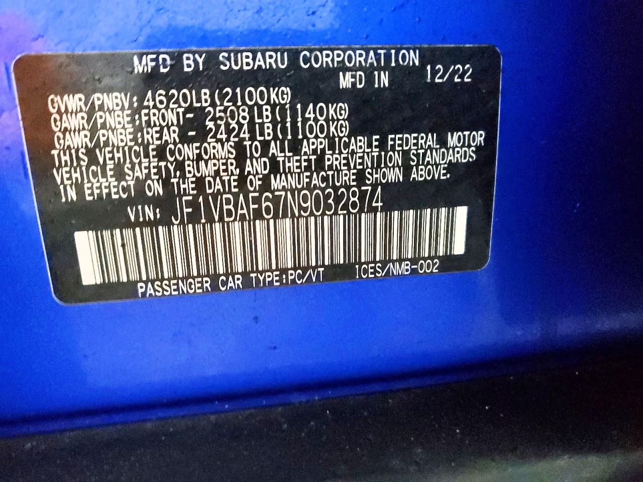 2022 SUBARU WRX PREMIUM photo 12
