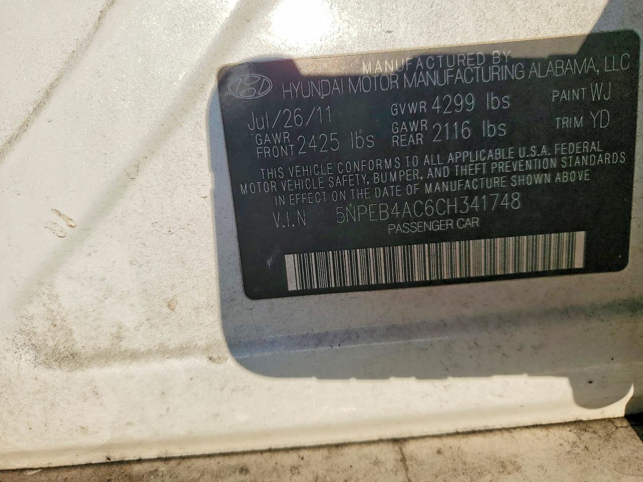 2012 HYUNDAI SONATA GLS photo 12