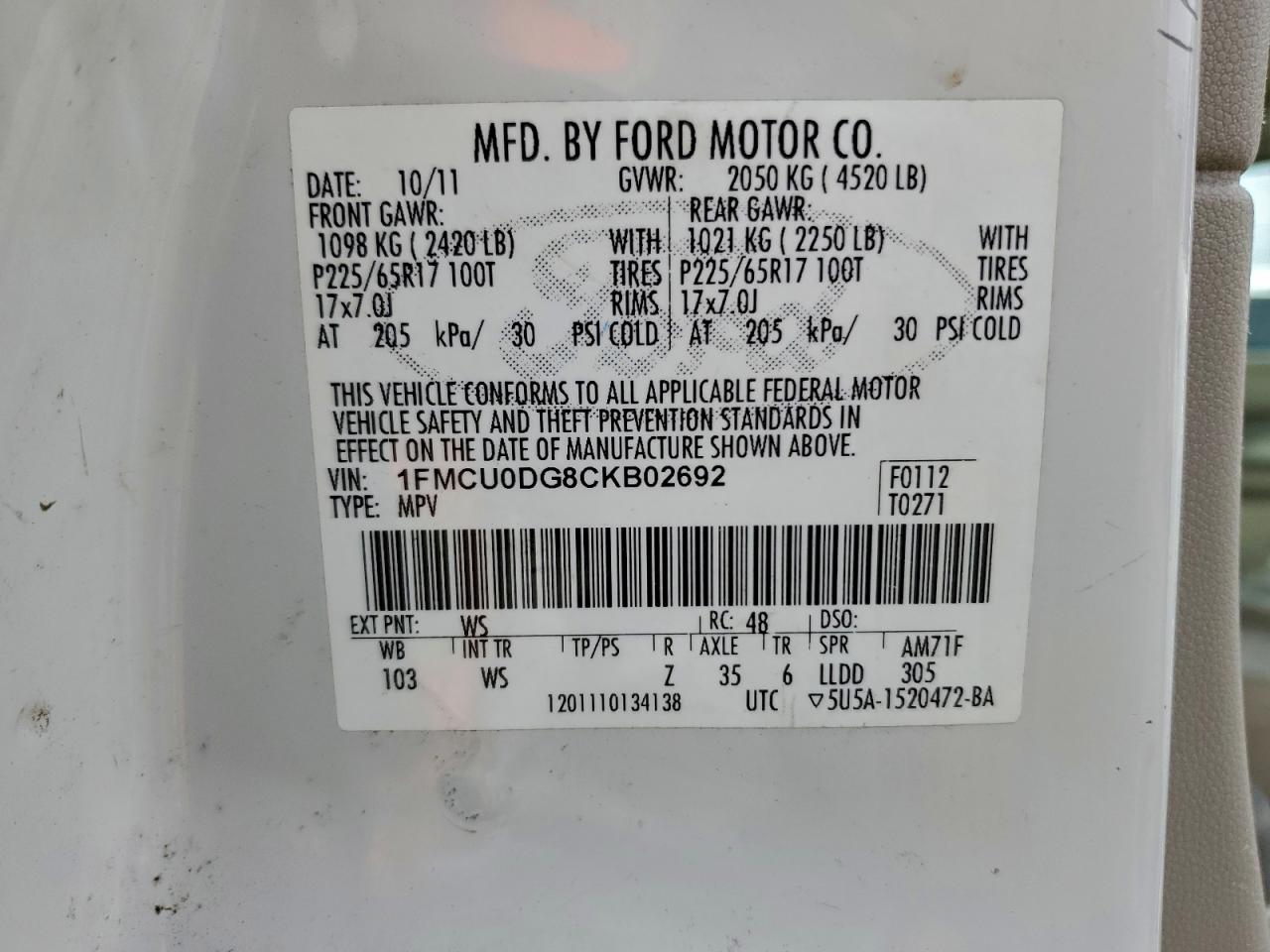 2012 FORD ESCAPE XLT photo 12