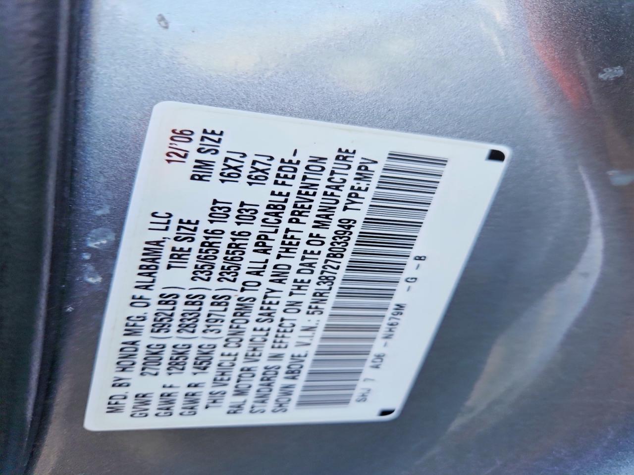 2007 HONDA ODYSSEY EXL photo 13
