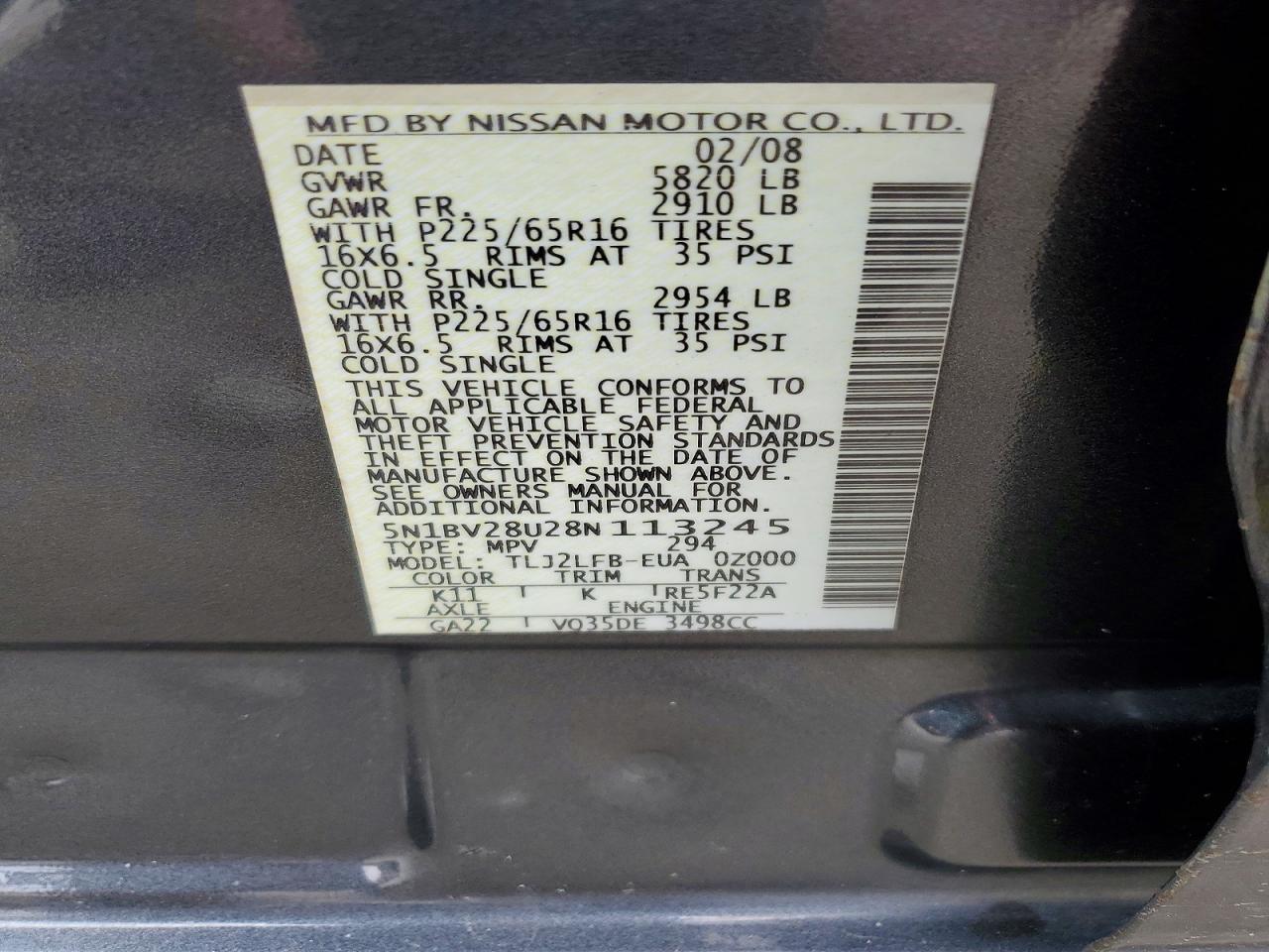 2008 NISSAN QUEST S photo 13
