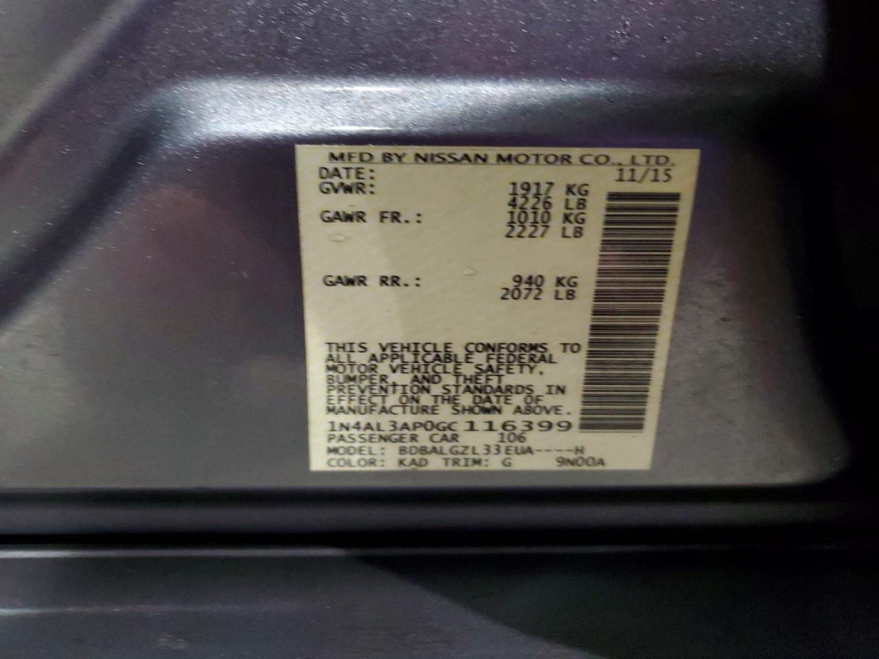 2016 NISSAN ALTIMA 2.5 photo 12