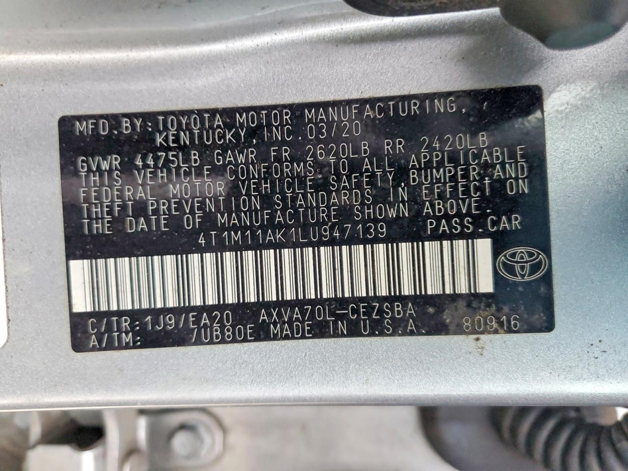 2020 TOYOTA CAMRY SE photo 13